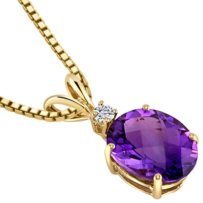 Amethyst and Diamond Pendant Necklace 14K Yellow Gold 2.06 Carats Oval