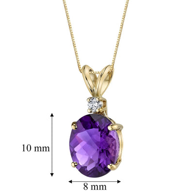 Amethyst and Diamond Pendant Necklace 14K Yellow Gold 2.06 Carats Oval