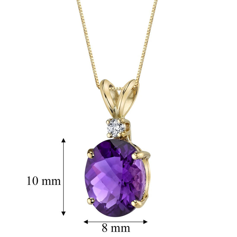 Amethyst and Diamond Pendant Necklace 14K Yellow Gold 2.06 Carats Oval