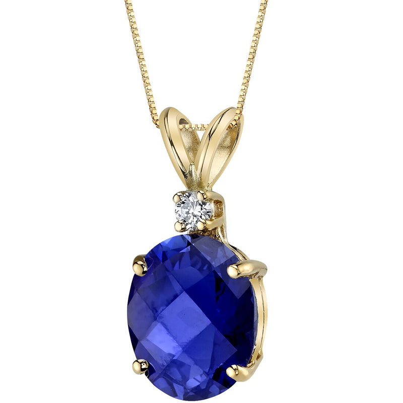 Blue Sapphire and Diamond Pendant Necklace 14K Yellow Gold 3.63 Carats Oval