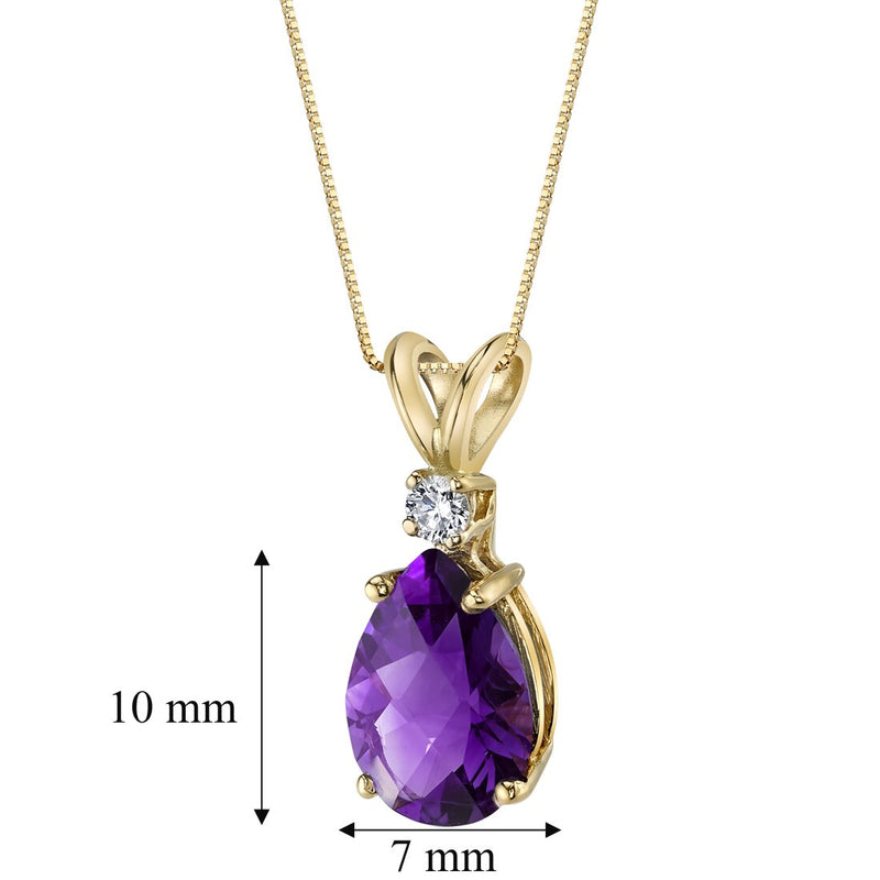 Pear Shape Amethyst and Diamond Pendant Necklace 14K Yellow Gold 1.58 Carats