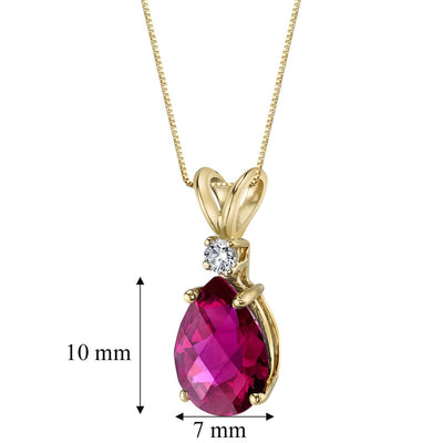 Pear Shape Ruby and Diamond Pendant Necklace 14K Yellow Gold 2.49 Carats