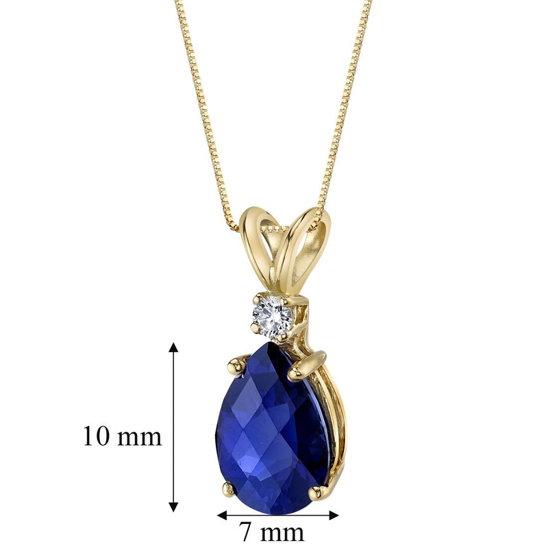 Pear Shape Blue Sapphire and Diamond Pendant Necklace 14K Yellow Gold 2.43 Carats