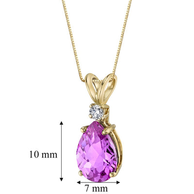 Pear Shape Pink Sapphire and Diamond Pendant Necklace 14K Yellow Gold 2.42 Carats