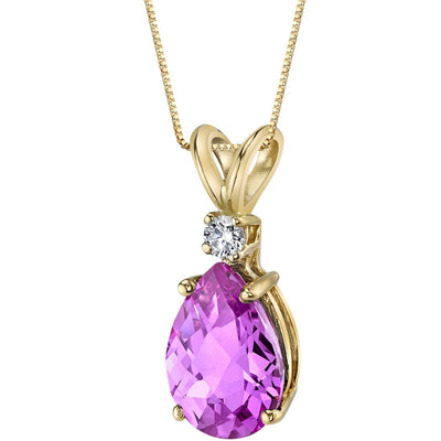 Pear Shape Pink Sapphire and Diamond Pendant Necklace 14K Yellow Gold 2.42 Carats