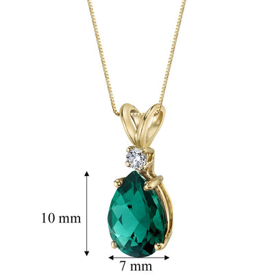 Pear Shape Emerald and Diamond Pendant Necklace 14K Yellow Gold 1.72 Carats