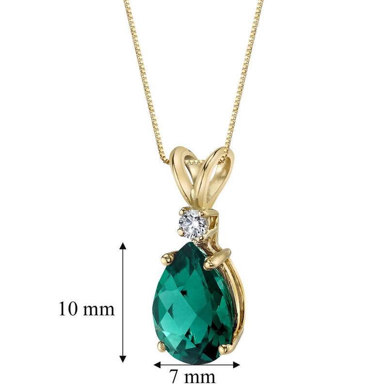 Pear Shape Emerald and Diamond Pendant Necklace 14K Yellow Gold 1.72 Carats