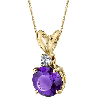 Amethyst and Diamond Pendant Necklace 14K Yellow Gold 1 Carat Round