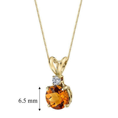 Citrine and Diamond Pendant Necklace 14K Yellow Gold 1 Carat Round