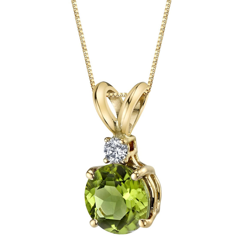 Peridot and Diamond Pendant Necklace 14K Yellow Gold 1.06 Carats Round