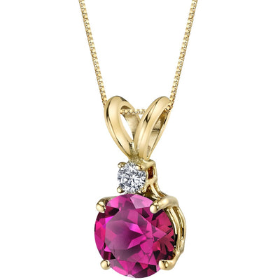 Ruby and Diamond Pendant Necklace 14K Yellow Gold 1.50 Carats Round