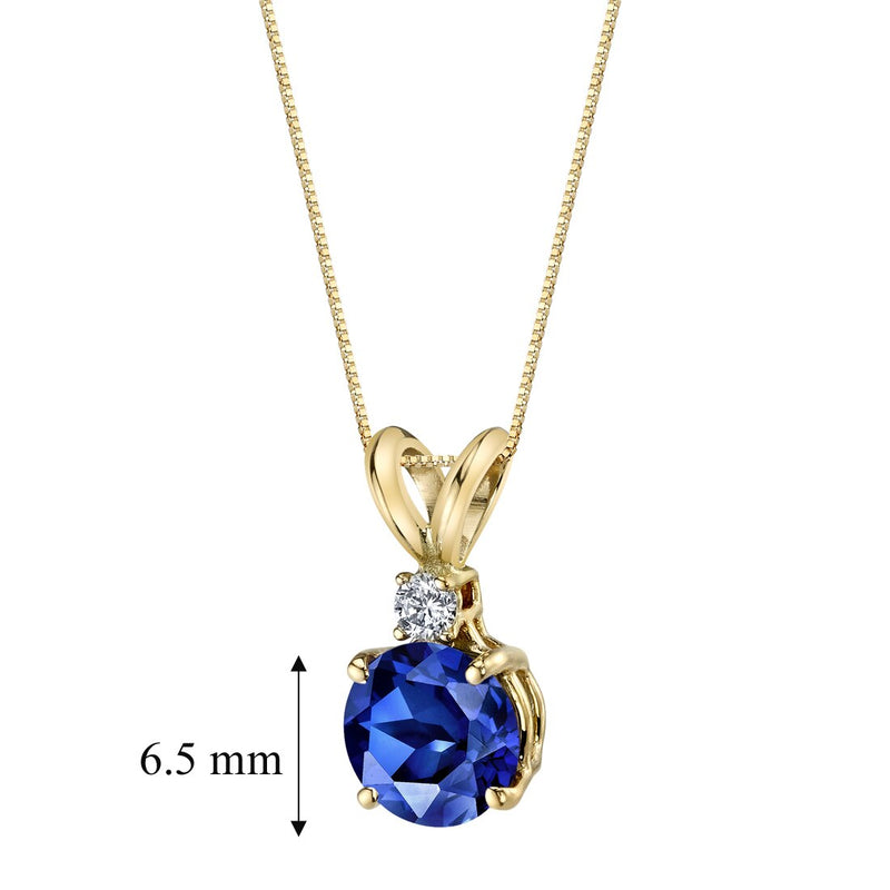 Blue Sapphire and Diamond Pendant Necklace 14K Yellow Gold 1.50 Carats Round