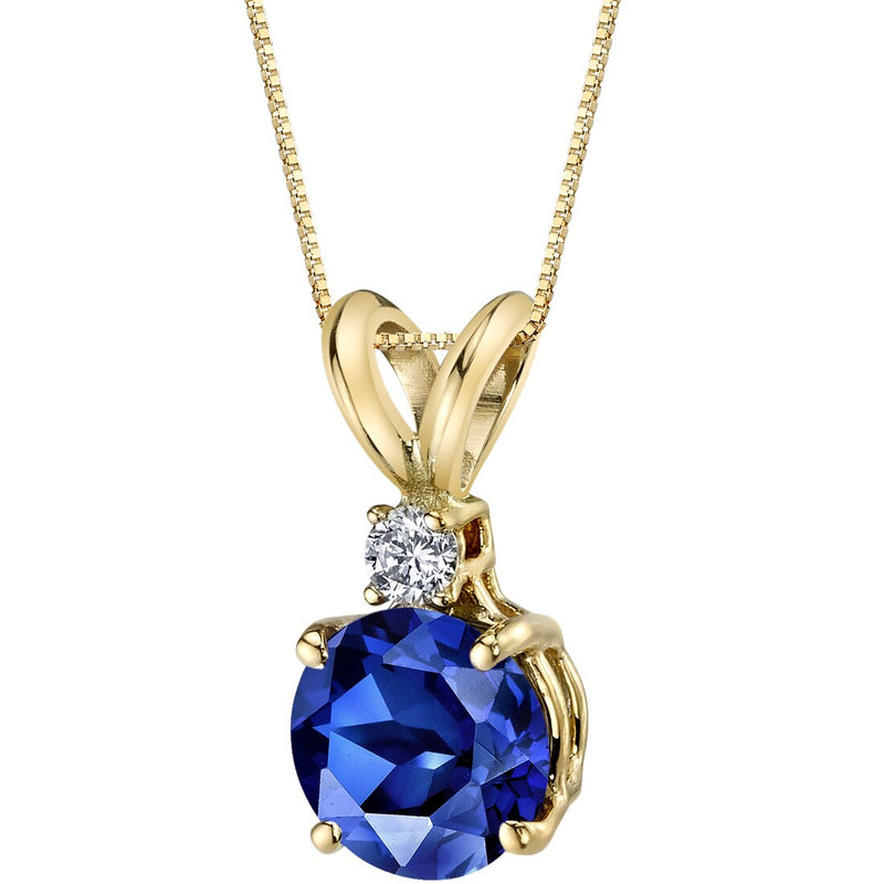 Blue Sapphire and Diamond Pendant Necklace 14K Yellow Gold 1.50 Carats Round