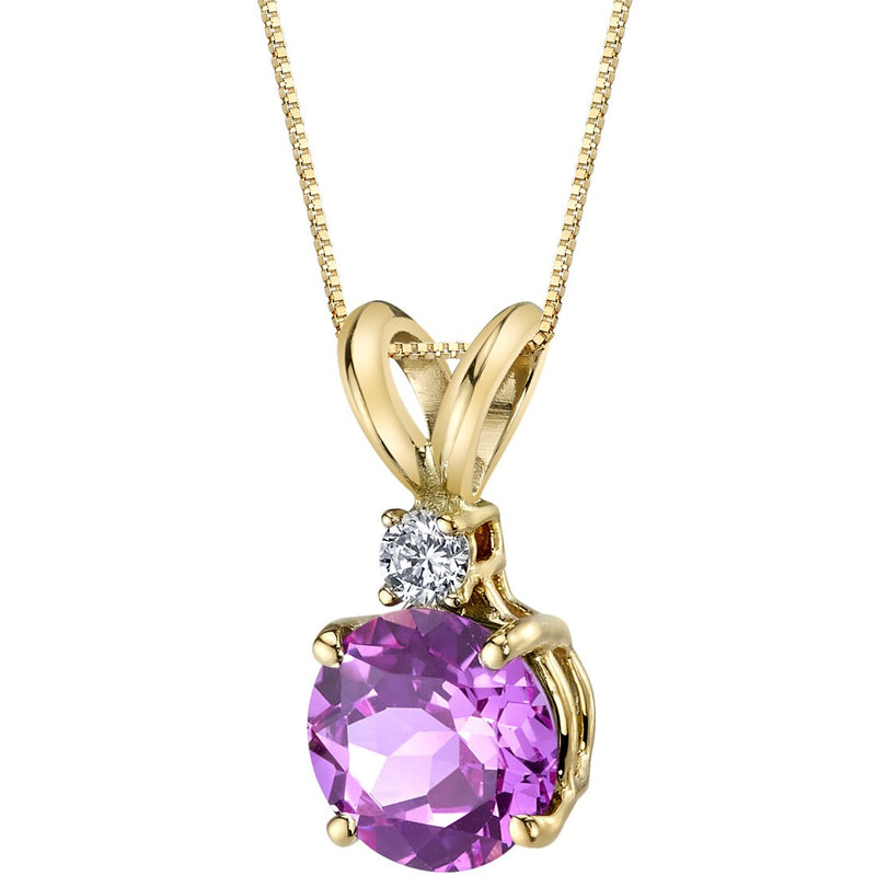 Pink Sapphire and Diamond Pendant Necklace 14K Yellow Gold 1.50 Carats Round