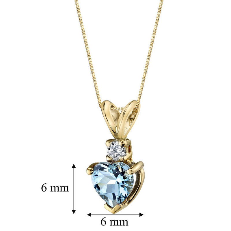 Heart Shape Aquamarine and Diamond Pendant Necklace 14K Yellow Gold 0.75 Carat