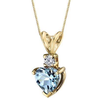 Heart Shape Aquamarine and Diamond Pendant Necklace 14K Yellow Gold 0.75 Carat