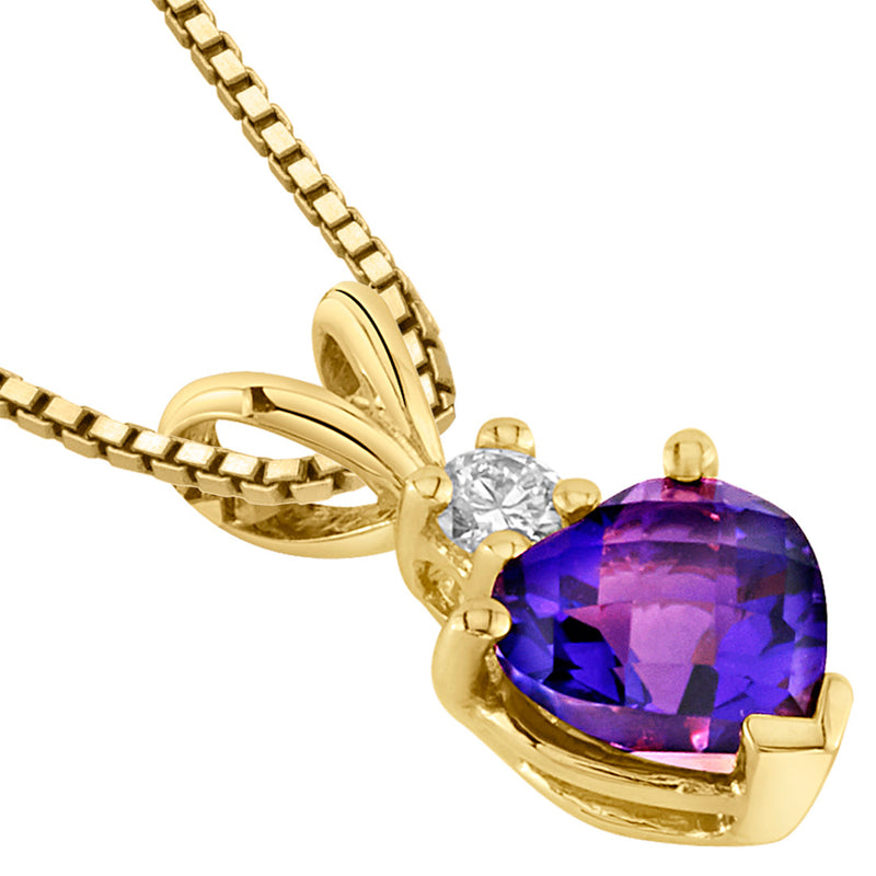 Heart Shape Amethyst and Diamond Pendant Necklace 14K Yellow Gold 0.75 Carat