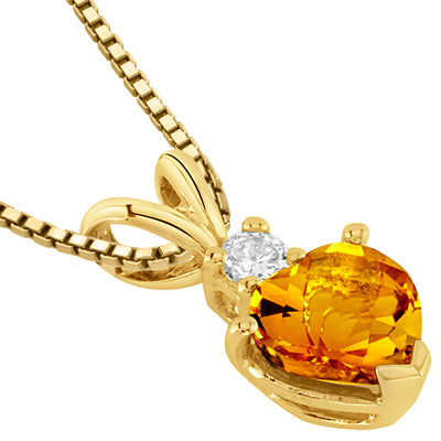 Heart Shape Citrine and Diamond Pendant Necklace 14K Yellow Gold Pendant 0.75 Carat