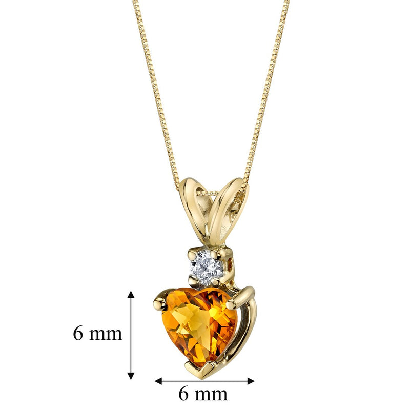 Heart Shape Citrine and Diamond Pendant Necklace 14K Yellow Gold Pendant 0.75 Carat