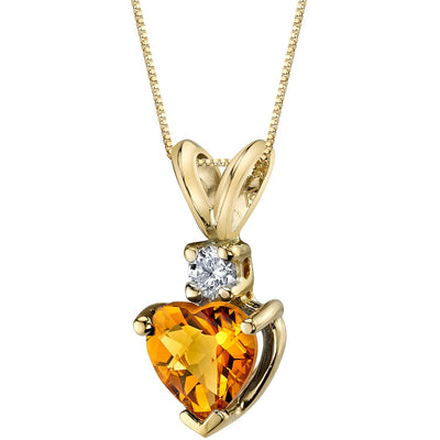 Heart Shape Citrine and Diamond Pendant Necklace 14K Yellow Gold Pendant 0.75 Carat