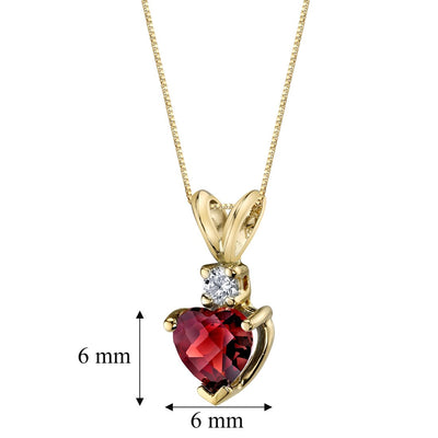 Heart Shape Garnet and Diamond Pendant Necklace 14K Yellow Gold 1.50 Carats