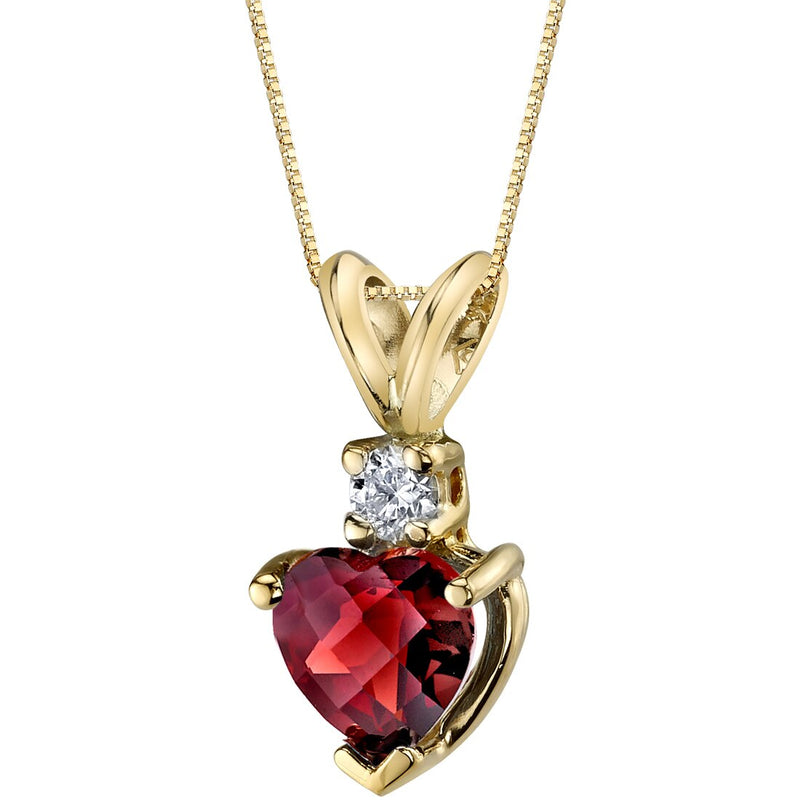 Heart Shape Garnet and Diamond Pendant Necklace 14K Yellow Gold 1.50 Carats