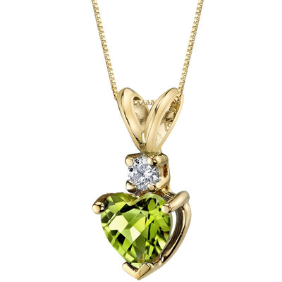 Heart Shape Peridot and Diamond Pendant Necklace 14K Yellow Gold 1 Carat