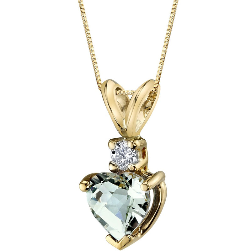 Heart Shape Green Amethyst and Diamond Pendant Necklace 14K Yellow Gold 0.75 Carat