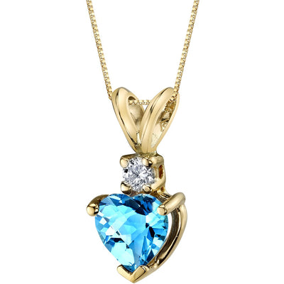 Heart Shape Swiss Blue Topaz and Diamond Pendant Necklace 14K Yellow Gold 1 Carat