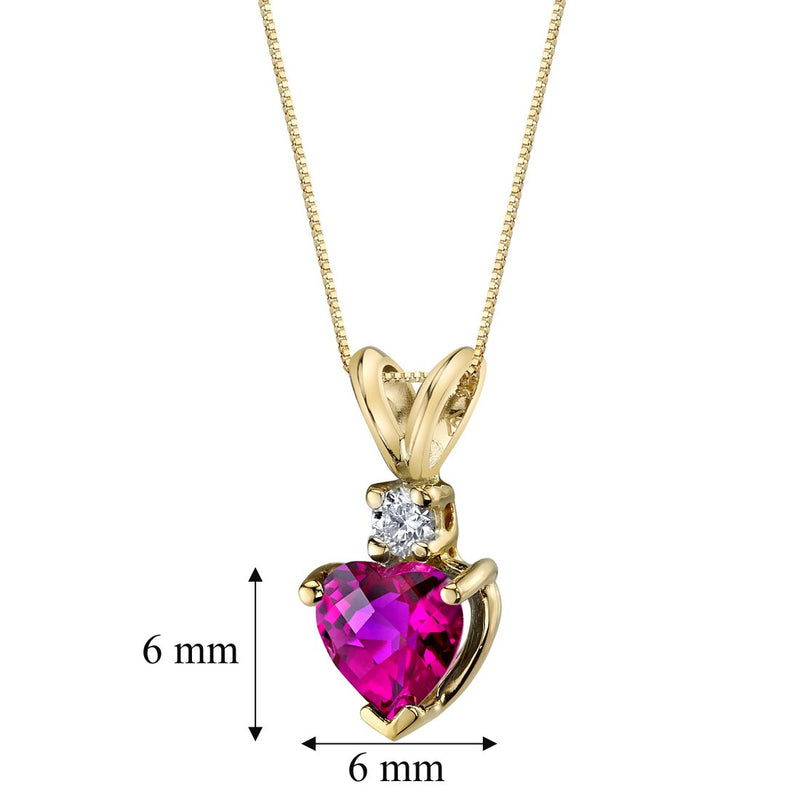 Heart Shape Ruby and Diamond Pendant Necklace 14K Yellow Gold 1 Carat