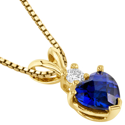 Heart Shape Blue Sapphire and Diamond Pendant Necklace 14K Yellow Gold 1 Carat