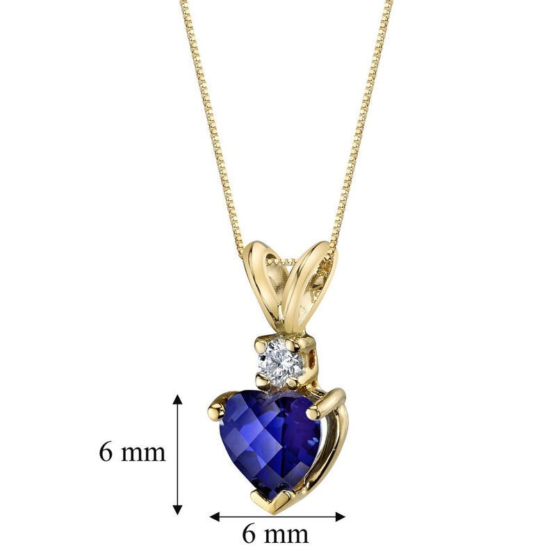 Heart Shape Blue Sapphire and Diamond Pendant Necklace 14K Yellow Gold 1 Carat