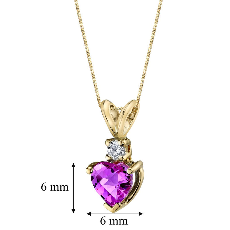 Herat Shape Pink Sapphire and Diamond Pendant Necklace 14K Yellow Gold 1 Carat