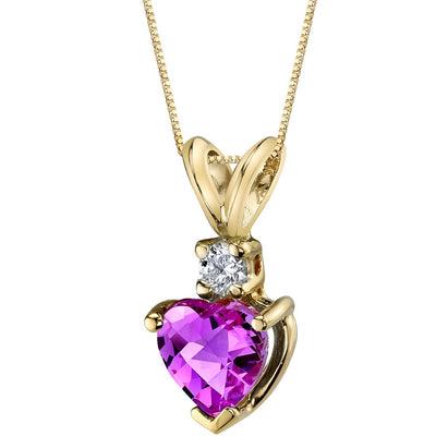 Herat Shape Pink Sapphire and Diamond Pendant Necklace 14K Yellow Gold 1 Carat