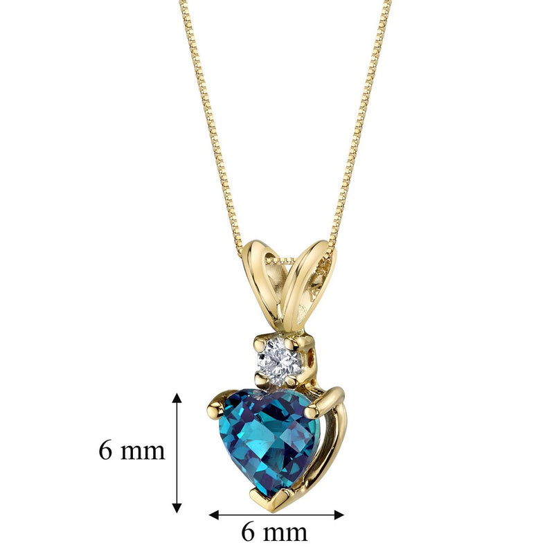 Heart Shape Alexandrite and Diamond Pendant Necklace 14K Yellow Gold 1 Carat