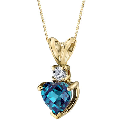 Heart Shape Alexandrite and Diamond Pendant Necklace 14K Yellow Gold 1 Carat