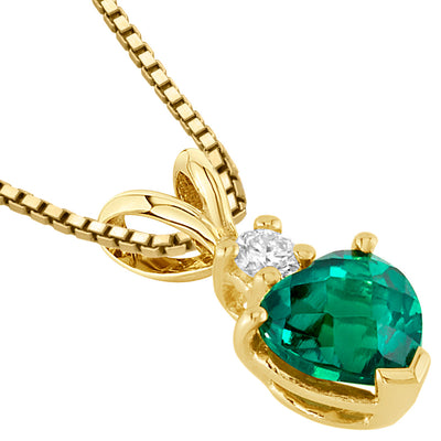 Heart Shape Emerald and Diamond Pendant Necklace 14K Yellow Gold 0.75 Carat