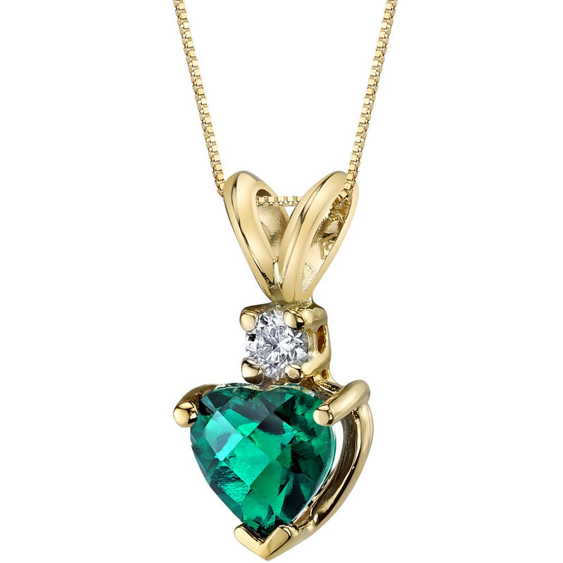 Heart Shape Emerald and Diamond Pendant Necklace 14K Yellow Gold 0.75 Carat