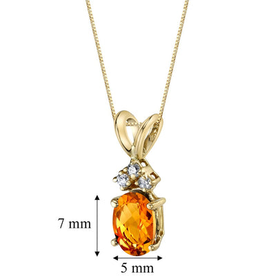 Citrine and Diamond Pendant Necklace 14K Yellow Gold 0.75 Carat Oval