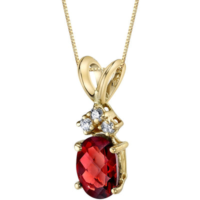 Garnet and Diamond Pendant Necklace 14K Yellow Gold 1 Carat Oval