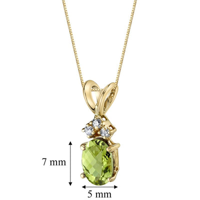 Peridot and Diamond Pendant Necklace 14K Yellow Gold 1 Carat Oval