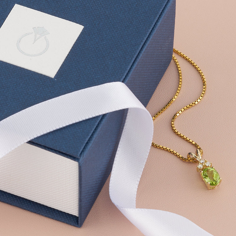 Peridot and Diamond Pendant Necklace 14K Yellow Gold 1 Carat Oval