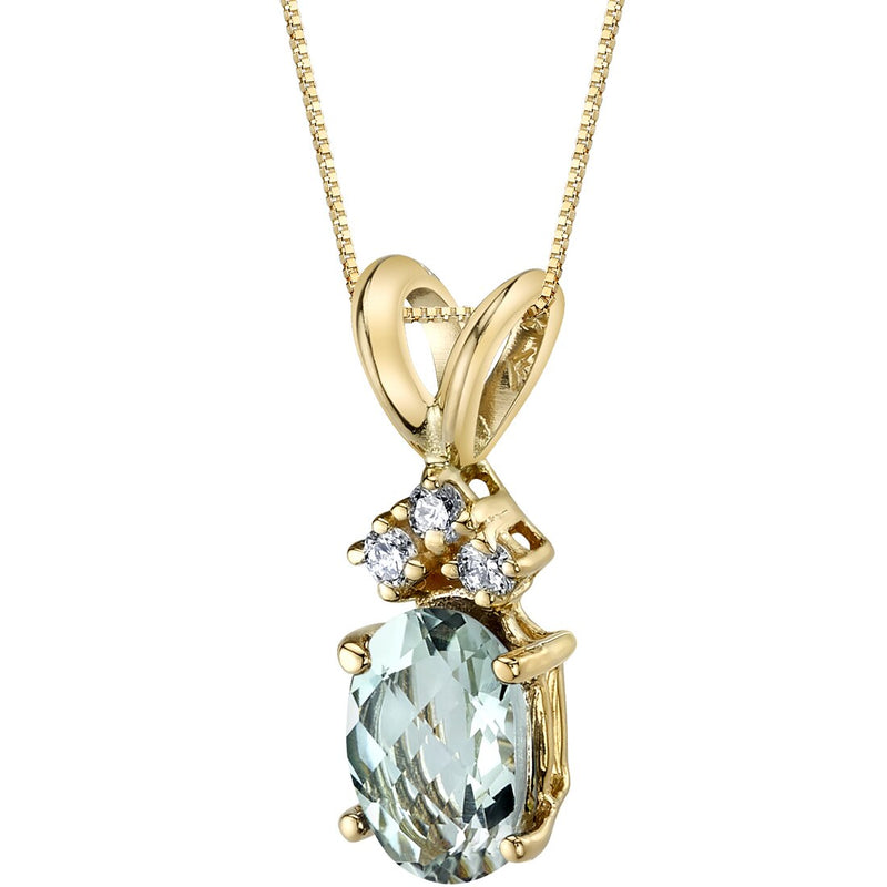 Green Amethyst and Diamond Pendant Necklace 14K Yellow Gold 0.67 Carat Oval