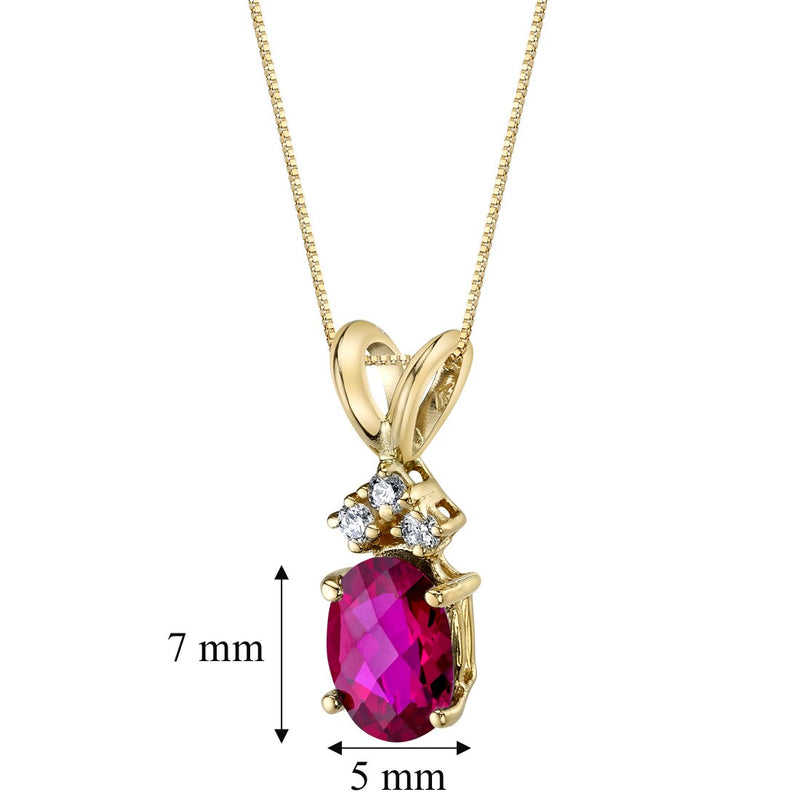 Ruby and Diamond Pendant Necklace 14K Yellow Gold 1 Carat Oval