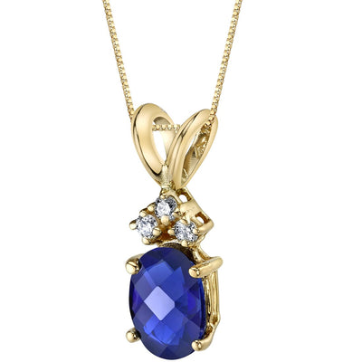 Blue Sapphire and Diamond Pendant Necklace 14K Yellow Gold 1 Carat Oval