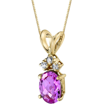 Pink Sapphire and Diamond Pendant Necklace 14K Yellow Gold 1 Carat Oval