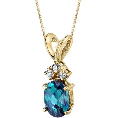 Alexandrite and Diamond Pendant Necklace 14K Yellow Gold 1 Carat Oval