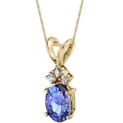 Tanzanite and Diamond Pendant Necklace 14K Yellow Gold Oval Shape