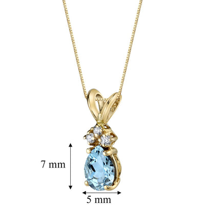 Pear Shape Aquamarine and Diamond Pendant Necklace 14K Yellow Gold