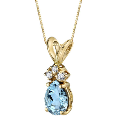 Pear Shape Aquamarine and Diamond Pendant Necklace 14K Yellow Gold